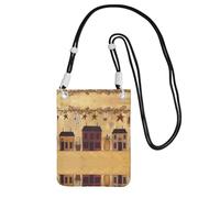 WXWJSHMGC Beige Brown House and Fruit Print Mini Crossbody Phone Bag - Ladies Purse for Mobile and Smart Phones