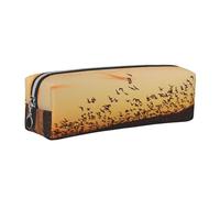 WXWJSHMGC Birds at Sunset Print Leather Pencil Case Simple,with Metallic Zipper Pocket,Storage Pouch for Girls Boys Student College Middle School