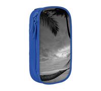 WXWJSHMGC Black and White Beach Print Large Capacity Double Layer Pencil Case with Zipper - Durable Fabric School Pouch for Pens,- Ideal for Students