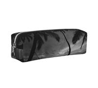 WXWJSHMGC Black and White Beach Print Leather Pencil Case Simple,with Metallic Zipper Pocket,Storage Pouch for Girls Boys Student College Middle School