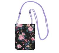 WXWJSHMGC Black Blackgound Rose Print Mini Crossbody Phone Bag - Ladies Purse for Mobile and Smart Phones