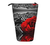 WXWJSHMGC Black White and Red Roses Print Pencil Telescopic Case Versatile Storage Bag,Office, and Adult Storage Box Gifts