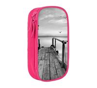 WXWJSHMGC Black White Beach Pier Print Large Capacity Double Layer Pencil Case with Zipper - Durable Fabric School Pouch for Pens,- Ideal for Students