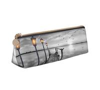 WXWJSHMGC Black White Beach Pier Print Leather Pencil Case,Fountain Pen Case,Personalised Portable Big Capacity Study Pencil Case for Secondary School Girls Boys
