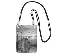 WXWJSHMGC Black White Beach Pier Print Mini Crossbody Phone Bag - Ladies Purse for Mobile and Smart Phones