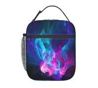WXWJSHMGC Blue and Pink Fire Print Lunch Bag,Reusable and Waterproof Lunchbox, Insulated Lunchbag with Mesh Bag for School, Travel, Picnic