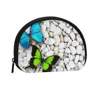 WXWJSHMGC Blue Butterfly Green Butterfly and Stone Print Coin Purse Mini Wallet for Women Girls Personality Small Coin Pouch Shell Storage Bag Clutch Wallets, One Size, Casual