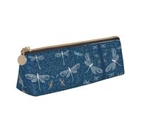 WXWJSHMGC Blue Dragonfly Print Leather Pencil Case,Fountain Pen Case,Personalised Portable Big Capacity Study Pencil Case for Secondary School Girls Boys