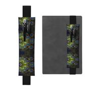 WXWJSHMGC Blue Golden Flower Print 2pcs Adjustable Elastic Band Pen Holder Pu Leather Pen Sleeve Pouch for Hardcover Journals, Notebooks for Back to School Gift