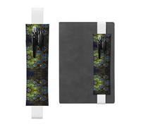 WXWJSHMGC Blue Golden Flower Print 2pcs Adjustable Elastic Band Pen Holder Pu Leather Pen Sleeve Pouch for Hardcover Journals, Notebooks for Back to School Gift
