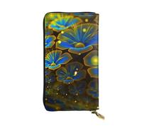 WXWJSHMGC Blue Golden Flower Print Fashion Long Wallet Shopping Clutch Purse Pu Leather Handbags for Ladies,Men's Wallets