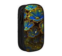 WXWJSHMGC Blue Golden Flower Print Large Capacity Double Layer Pencil Case with Zipper - Durable Fabric School Pouch for Pens,- Ideal for Students