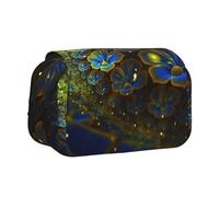 WXWJSHMGC Blue Golden Flower Print Pen Case Bag - Portable Double Layer Storage Pencil Bag for Child, Girls, Boys and Adults