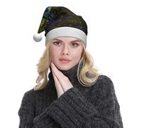 WXWJSHMGC Blue Golden Flower Print Plush Christmas Hat Unisex Xmas Holiday Hat For Christmas New Year Festive Holiday Partyï¼ˆ2pcs