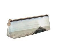 WXWJSHMGC Boat On The Beach Print Leather Pencil Case,Fountain Pen Case,Personalised Portable Big Capacity Study Pencil Case for Secondary School Girls Boys