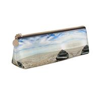 WXWJSHMGC Boat On The Beach Print Leather Pencil Case,Fountain Pen Case,Personalised Portable Big Capacity Study Pencil Case for Secondary School Girls Boys