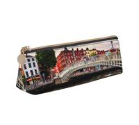 WXWJSHMGC Bridge Sunset River Landscape Print Leather Pencil Case,Fountain Pen Case,Personalised Portable Big Capacity Study Pencil Case for Secondary School Girls Boys