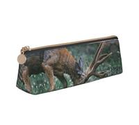 WXWJSHMGC Buck On The Grass Print Leather Pencil Case,Fountain Pen Case,Personalised Portable Big Capacity Study Pencil Case for Secondary School Girls Boys