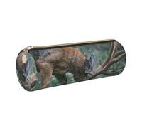 WXWJSHMGC Buck On The Grass Print Leather Pencil Case Zipper Pen Makeup Cosmetic Holder Pouch Stationery Bag for School, Work, Office