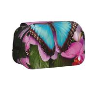 WXWJSHMGC Butterfly On Pink Flower Print Pen Case Bag - Portable Double Layer Storage Pencil Bag for Child, Girls, Boys and Adults