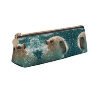 WXWJSHMGC Capybara is Swimming Print Leather Pencil Case,Fountain Pen Case,Personalised Portable Big Capacity Study Pencil Case for Secondary School Girls Boys