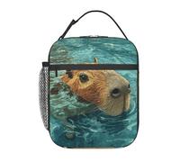 WXWJSHMGC Capybara is Swimming Print Lunch Bag,Reusable and Waterproof Lunchbox, Insulated Lunchbag with Mesh Bag for School, Travel, Picnic