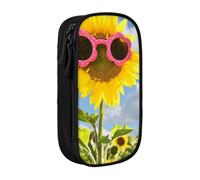 WXWJSHMGC Cartoon Sunflower Print Large Capacity Double Layer Pencil Case with Zipper â€“ Durable Fabric School Pouch for Pens,â€“ Ideal for Students