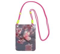 WXWJSHMGC Cherry Blossom Butterfly Print Mini Crossbody Phone Bag - Ladies Purse for Mobile and Smart Phones