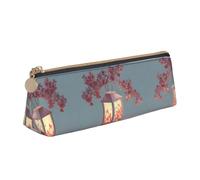 WXWJSHMGC Cherry Blossom Lantern Print Leather Pencil Case,Fountain Pen Case,Personalised Portable Big Capacity Study Pencil Case for Secondary School Girls Boys