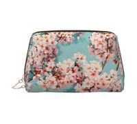 WXWJSHMGC Cherry Blossom Print Makeup Bag Portable Leather Waterproof Cosmetic Bag Clutch Makeup Brush Bag (6.7x4.3in)