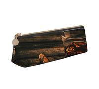 WXWJSHMGC Cigar & Whiskey Print Leather Pencil Case,Fountain Pen Case,Personalised Portable Big Capacity Study Pencil Case for Secondary School Girls Boys