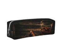 WXWJSHMGC Cigar & Whiskey Print Leather Pencil Case Simple,with Metallic Zipper Pocket,Storage Pouch for Girls Boys Student College Middle School