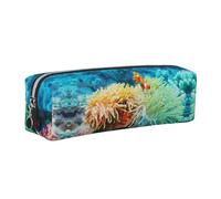 WXWJSHMGC Clown Fish Print Leather Pencil Case Simple,with Metallic Zipper Pocket,Storage Pouch for Girls Boys Student College Middle School