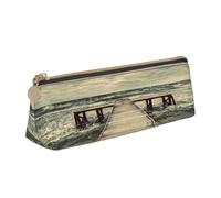 WXWJSHMGC Coastal Pier Print Leather Pencil Case,Fountain Pen Case,Personalised Portable Big Capacity Study Pencil Case for Secondary School Girls Boys