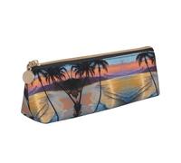 WXWJSHMGC Coconut Beach Sunset Hammock Print Leather Pencil Case,Fountain Pen Case,Personalised Portable Big Capacity Study Pencil Case for Secondary School Girls Boys