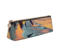 WXWJSHMGC Coconut Beach Sunset Hammock Print Leather Pencil Case,Fountain Pen Case,Personalised Portable Big Capacity Study Pencil Case for Secondary School Girls Boys