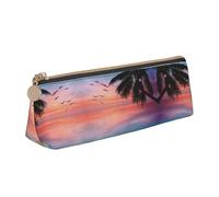 WXWJSHMGC Coconut Palm Tree Sandy Beach Print Leather Pencil Case,Fountain Pen Case,Personalised Portable Big Capacity Study Pencil Case for Secondary School Girls Boys
