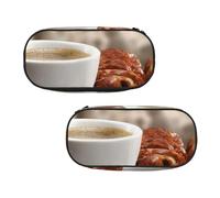 WXWJSHMGC Coffee and Snacks Print Pencil Bag Large Pouch Bag with 3 Compartments Pen Case Card Coin Holder for Boys Girls School Stationery