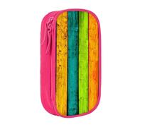 WXWJSHMGC Colored Wooden Board Print Large Capacity Double Layer Pencil Case with Zipper â€“ Durable Fabric School Pouch for Pens,â€“ Ideal for Students