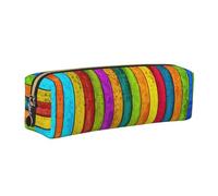WXWJSHMGC Colored Wooden Board Print Leather Pencil Case Simple,with Metallic Zipper Pocket,Storage Pouch for Girls Boys Student College Middle School