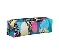WXWJSHMGC Colored Zebra Print Leather Pencil Case Simple,with Metallic Zipper Pocket,Storage Pouch for Girls Boys Student College Middle School