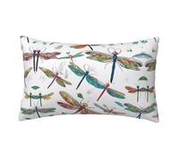 WXWJSHMGC Colorful Dragonfly Print Cushion Cover Linen Fabric For Couch Bed Sofa Car Waist Throw Pillow Cover 12 X 20 Inch Pillow Case 30 X 50 Cm