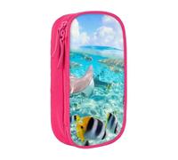 WXWJSHMGC Colorful Fishes Print Large Capacity Double Layer Pencil Case with Zipper â€“ Durable Fabric School Pouch for Pens,â€“ Ideal for Students