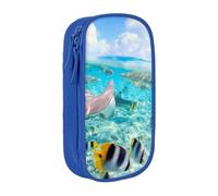 WXWJSHMGC Colorful Fishes Print Large Capacity Double Layer Pencil Case with Zipper - Durable Fabric School Pouch for Pens,- Ideal for Students