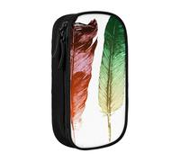 WXWJSHMGC Colorful Hand Drawn Feathers On White Print Large Capacity Double Layer Pencil Case with Zipper â€“ Durable Fabric School Pouch for Pens,â€“ Ideal for Students