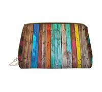 WXWJSHMGC Colorful Rainbow Stripe Print Makeup Bag Portable Leather Waterproof Cosmetic Bag Clutch Makeup Brush Bag (6.7x4.3in)