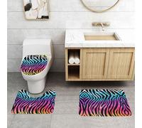 WXWJSHMGC Colorful Rainbow Zebra print 3 Piece Super Plush Non-Slip Bath Mat Rug Set Toilet Carpet Rugs