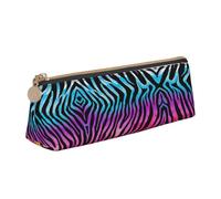 WXWJSHMGC Colorful Rainbow Zebra Print Leather Pencil Case,Fountain Pen Case,Personalised Portable Big Capacity Study Pencil Case for Secondary School Girls Boys