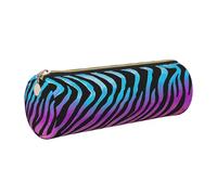 WXWJSHMGC Colorful Rainbow Zebra Print Leather Pencil Case Zipper Pen Makeup Cosmetic Holder Pouch Stationery Bag for School, Work, Office