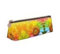 WXWJSHMGC Colorful Sunflower Print Leather Pencil Case,Fountain Pen Case,Personalised Portable Big Capacity Study Pencil Case for Secondary School Girls Boys
